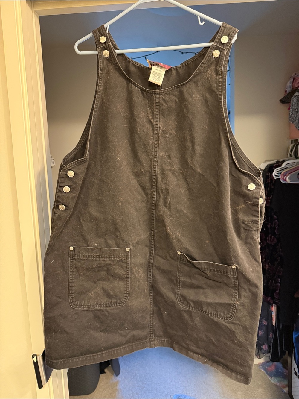 Vintage Women’s Dark Black Utility Pinafore Dress
